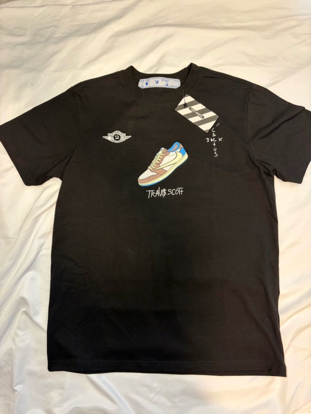 Off-White Black Short-Sleeve Tee with Multicolor Sneaker Graphic